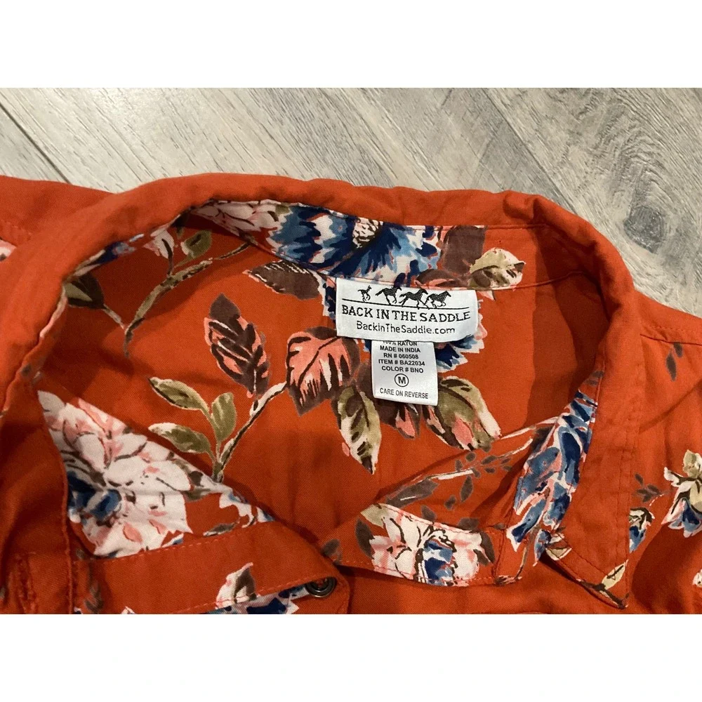 Back In The Saddle Floral Western Button Down Shirt Rust Orange Lace Up Back M - Picture 2 of 7